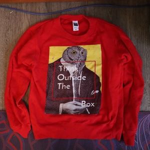 Quirky red crewneck owl sweatshirt